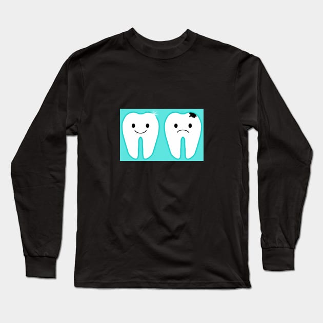 Happy Healthy Tooth/Sad Sweet Tooth Long Sleeve T-Shirt by FranBail